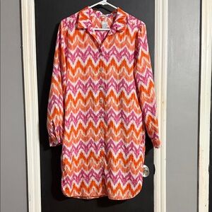 Chico’s No Iron Chevron Linen Tunic Dress Pockets Size: 2.5 (14)